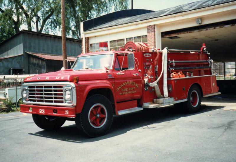 1972 Ford F-750 (retired).  John Beam Tanker 450gpm / 1250gal.  ORFD's first tanker purchased in 1972 to replace the old water truck (not pictured)